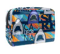 California Sharks on Grunge Stipe - Neceser para mujer, neceser de viaje, bolsa grande de PVC para maquillaje, práctica bolsa organizadora con cremallera, multicolor, 18.5x7.5x13cm/7.3x3x5.1in,