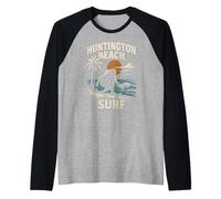 California Surfing Huntington Beach Surf Retro Hombres Surfs Up Camiseta Manga Raglan