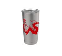 Caligrafía de dragón mítico chino rojo/diseño de tai chi Vaso térmico de acero inoxidable de doble pared