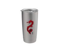 Caligrafía de dragón mítico chino rojo/diseño de tai chi Vaso térmico de acero inoxidable de doble pared