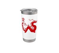 Caligrafía de dragón mítico chino rojo/diseño de tai chi Vaso térmico de acero inoxidable de doble pared