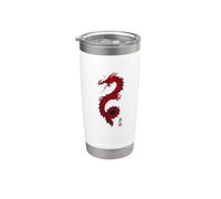Caligrafía de dragón mítico chino rojo/diseño de tai chi Vaso térmico de acero inoxidable de doble pared
