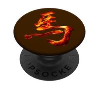 Caligrafía de Fuego de Personaje de Caballo Chino Antiguo PopSockets PopGrip Adhesivo