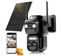 Calike 10X Triple Lente Camara Vigilancia WiFi Exterior con Panel Solar,Detección Humana PIR Doble,Visión Nocturna en Color, Audio Bidireccional,Seguimiento Automático,Sirena,IP66,2.4GHz,360°PTZ