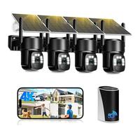 Calike 4K - Cámara de vigilancia WiFi exterior inalámbrica, kit de 4 cámaras exteriores solares con estación de casa, sin suscripción, visión nocturna, 360° PTZ, seguimiento automático, 2,4/5 GHz,IP66