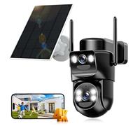 Calike 4K Cámara Vigilancia WiFi Exterior Solar con Doble Lente,Panel Solar 6W,Visión Nocturna en Color,360° PTZ,Detección Humana PIR,Audio Bidireccional,2.4G/5GHz,IP66