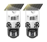 Calike 4K Triple Lente Camara Vigilancia WiFi Exterior con Panel Solar, 360°PTZ,Detección Humana PIR,Visión Nocturna en Color, Audio Bidireccional, Seguimiento Automático,Sirena,IP66,2 Pack