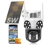 Calike 4K Triple Lente Camara Vigilancia WiFi Exterior con Panel Solar, 360°PTZ,Detección Humana PIR,Visión Nocturna en Color, Audio Bidireccional, Seguimiento Automático,Sirena,IP66,2.4G/5GHz,IP66