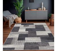 Calinline Moderna alfombra geométrica de patchwork para interior y salón, color antracita, 160 x 230 cm, alfombras grandes, colección de madera rocosa, decoración para el dormitorio, color gris, suave