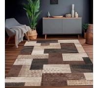 Calinline Moderna alfombra geométrica de patchwork para interior y salón, color chocolate, 200 x 230 cm, alfombras grandes, colección de madera rocosa, decoración para el dormitorio, color marrón