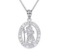 CaliRoseJewelry - Colgante ovalado de plata de ley con diseño de San Cristóbal para nosotros