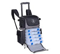 Calissa Offshore - Caja de aparejos de pesca con ruedas, mochila de pesca impermeable con soportes para caña, bolsa de almacenamiento con rodillo