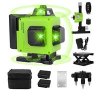 CALISTOUK Nivel Láser Autonivelante, 4D 16 Líneas, 360 Grados, Nivel Láser de Línea Verde Cruzada, con Control Remoto, Base de Elevación, Base Giratoria, con 2 Baterías Recargables