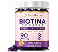 CALIU GUMMY | Biotina 6000 mcg Gummies para Pelo, Piel y Uñas | 90 Gominolas con Colágeno, Zinc y Ácido Fólico | Hair Skin Nails Gummies | Vitaminas Cabello Mujer | Sin Azúcar | Mora y Melón