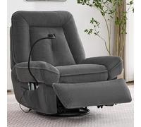 Calivra Sillón de TV eléctrico con masaje y calefacción, sillón relax giratorio 360 ° con función balancín, sillón de pana con puerto USB, soporte para teléfono móvil y bolsillos laterales