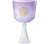 Cáliz de cuenco de cristal de 8 pulgadas, chakra del corazón, flor de la vida, 440 Hz/F3, piedra preciosa lacada púrpura (cuarzo) con larga resonancia, para terapia de curación de sonido, yoga y