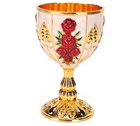 Cáliz dorado de aleación de zinc de 10 cm de alto, diseño retro de flores en relieve, elegante taza de proxeneta para fiestas, banquetes, bar (flor dorada blanca y roja)