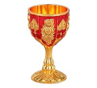 Cáliz pequeño de metal con diseño de rosa en relieve, mini vaso de chupito vintage, regalo para decoración del hogar (dorado + rojo)