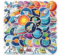 Calkkrer 50 pegatinas espaciales de astronautas, resistentes al agua, pegatinas divertidas de extranjeros para niños, decoración del universo, pegatinas para botella, portátil