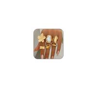 Calkkrer 6 piezas Set Retro Anillos de Metal y Cristal con Flores, Decoración de Perlas Falsas, Uso Único o Apilado, Adecuado para Atuendos Diarios de Mujeres, Celebraciones, Fiestas