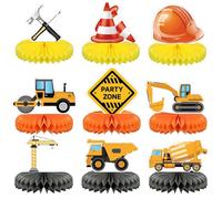 Calkkrer 9 Piezas de Papel de Panal para Decoración de Mesa, Decoración para Fiestas de Obra, Motivos de Zona de Construcción para Autos y Camiones, Decoraciones 3D para