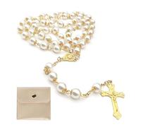 Calkkrer Rosario Católico con Cruz Retro, Bolsa de Regalo de Terciopelo, Elegante Cruz para Bautizo, Comunión, Boda, Fiesta (Dorado)