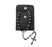 Calkkrer Rosario católico para comunión con cruz retro, bolsa de regalo de terciopelo, elegante cruz para bautizo, boda, fiesta, color negro