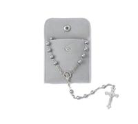 Calkkrer Rosario católico, rosario para comunión con cruz retro, bolsa de regalo de terciopelo, elegante cruz, bautizo, comunión, boda, comunión, fiesta (gris)