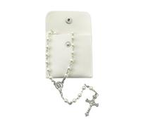 Calkkrer Rosario católico, rosario para comunión, cruz retro, bolsa de regalo de terciopelo, elegante, bautizo, bodas, fiestas (nácar)