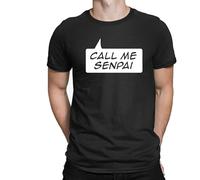 Call Me Senpai Mens T-Shirt Japanese Inspired Funny Anime Manga tee Teacher Gift Top T-Shirt Black 3XL