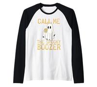 Call Me The Spooky Boozer Cute Ghost Drinking Beer Halloween Camiseta Manga Raglan