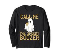 Call Me The Spooky Boozer Cute Ghost Drinking Beer Halloween Manga Larga