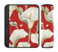 Calla Lily Flower Butterfly Red - Paquete de 2 accesorios para asiento de coche, liberan el estrés en tu cuello y hombros, para la mayoría de los coches, protector para cinturón de carro
