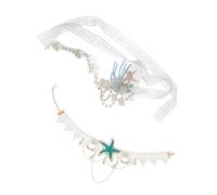 CALLARON 1 Juego Accesorios Para El Cabello De La Cáscara De Coral Playa Con Cuentas Collar Abulón Concha Estrella Elegante Diadema Con Diseño De Encaje Delicado Tela De Fieltro