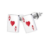 CALLARON 1 par de pendientes de póquer para mujer, pendientes de corazón, de pica, para mujer, póquer, ases, joyas, acero a la moda, gotas para los oídos, 0.8x0.6cm, Titanio, Sin piedra