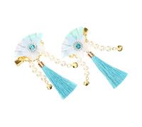 CALLARON 1 Par horquilla abanico japonés conformado estilo elegante ondulado hair clips horquillas moño Adorno para el pelo tipo kimono Accesorios para el cabello para niñas resina Sky-blue