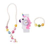 CALLARON 1Juego Reloj de Digital de Diseño de Unicornios para Niñas de Pulsera y Collar con Perlas para Combinar con de Ropa