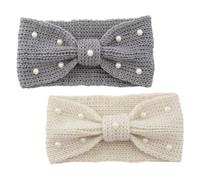 CALLARON 2 Piezas Diademas de Invierno para Mujer con Perlas Diademas Tejidas de Lana Turbantes Elásticos para Calentar Orejas Accesorios de Moda para Actividades al Aire de Gris