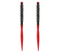 CALLARON 2 Piezas Mini Cepillos Rizadores Redondos de Nailon y Madera, Rojo, Compactos, para Secado Secador, Levantamiento del Cabello y Rizado, Uso en Oficina y Hogar, Profesional