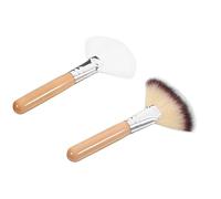 CALLARON 2 Pinceles de Maquillaje Facial Abanico, Brochas para Polvos Fijadores Mango Largo de Madera, Pelo Sintético y Sedoso, Kit 2 Piezas para Base, Rubor y Contour, Uso