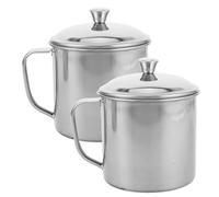 CALLARON 2 Tazas de Acero Inoxidable para Camping y Exterior, con Tapa y Asa, Diseño Elegante y Fácil Limpieza, Ideales para Hornear Frutas y Postres