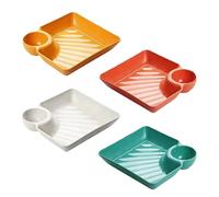 CALLARON 4 Piezas Platos Cuadrados para Servir Aperitivos y Salsas, Bandeja Dividida de PP (,) para Sushi, Patatas Fritas y Ensaladas, Uso Doméstico y Reuniones