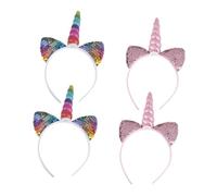 CALLARON 4piezas Diadema De Unicornio Infantil Aros Creativos Pelo Tocados De Fiesta Para Niñas Cuerno y Orejas Adorno Pelo Brillitos Diadema Unicornio Para Fiesta