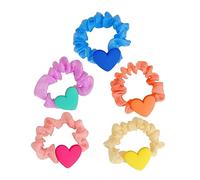 CALLARON 5 Coleteros Cabello Dije de Corazón, Bandas Elásticas de Tela y Resina, Multicolor, Tamaño Mediano, Accesorios para Niñas, Uso Diario y Fiestas