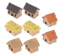 CALLARON 8 Piezas Micro Paisaje Casa Miniatura de Resina Estilo Cabaña Techo de Paja, Decoración Rústica Vintage para Estanterías y Jardín de Hadas, Resistente Decoloración
