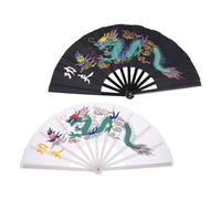 CALLARON Abanicos de Tai Chi y Kung Fu Plegables de Plástico, 2 Piezas Diseño de Dragón, para Prácticas de Artes Marciales y Festivales de Primavera