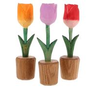 CALLARON Adorno de Tulipán de Madera 3 Piezas Diseño Portátil y Artesanía Intrincada para Decoración de Mesa en Hogar U Oficina Estilo Rústico y Elegante
