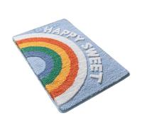 CALLARON Alfombrilla de Baño Antideslizante Absorbente de Agua, Felpa, Diseño Arcoíris, Color Azul Claro, Tamaño 40x60 Cm, Lavable y Reutilizable para Uso Doméstico en Baño