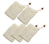 CALLARON Bolsas de Jabón de Sisal 5 Unidades 14,5x9,5 Cm para Baño y Corporal Cordón Colgante y Bola de Madera Café