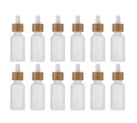 CALLARON Botellas Dispensadoras de Aceite Esencial de Vidrio 10 Ml, Gotero Cabeza de Silicona, Set de 12 Piezas Aro de Madera, Frascos Transparentes Portátiles para Cosméticos